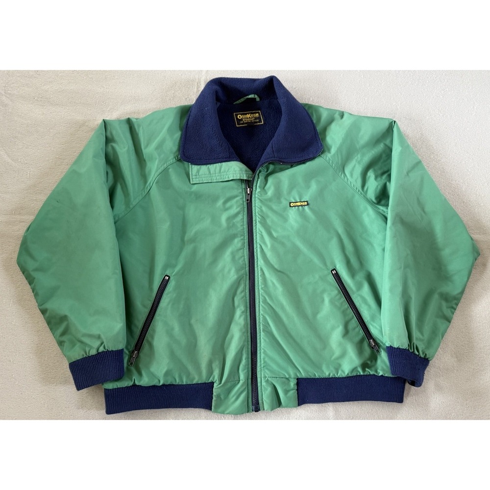 OshKosh Men's XL Green Navy Fleece-Lined Bomber Jacket XL VTG 80's